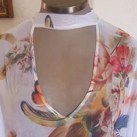 SEXY * WHITE MESH CHOKER * FLUTTER SLEEVE TOP * 3X - Picture 2 of 7